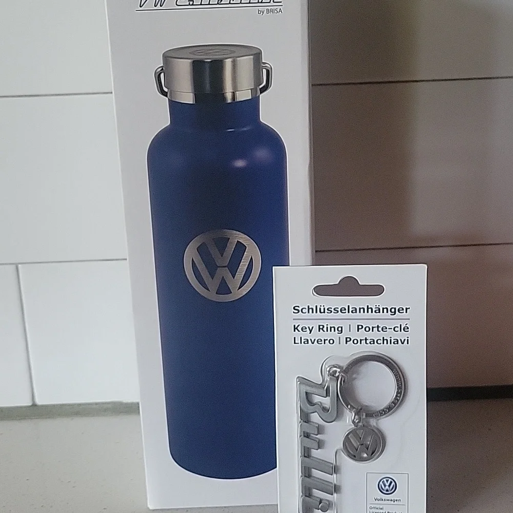 Volkswagen Blue Stainless Steel Water Bottle (LAST CANTEEN) and VW Key Ring